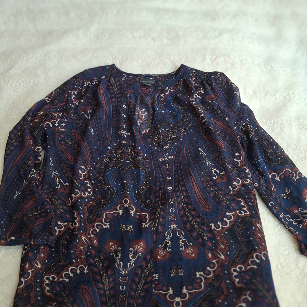 Paraphrase Navy and Burgundy Paisley Long-Sleeve Blouse